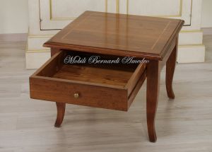 Tavolino quadrato da divano stile classico in legno massello cm 60x60
